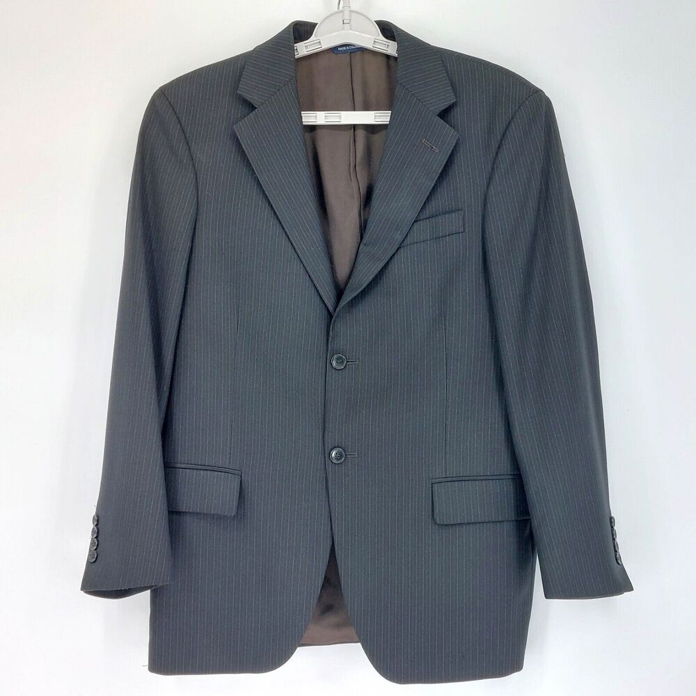 Dockers Suit Jacket Mens Sz 38S Wool Blend 2 Button Black Pinstripe Sports Coat
